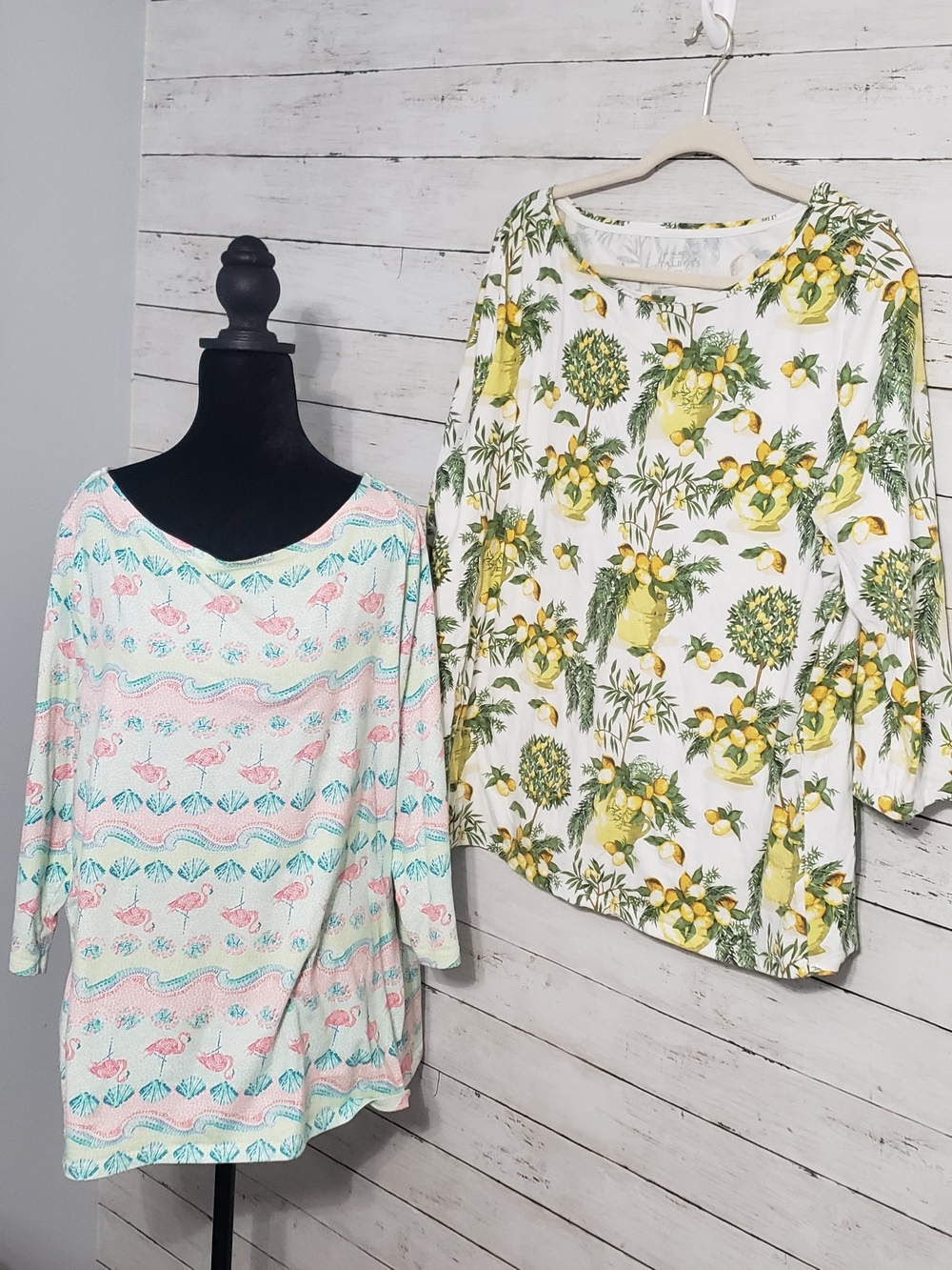Talbots White Lemon Print Long Sleeve Top & Pastel Shell-Print Long Sleeve Tee